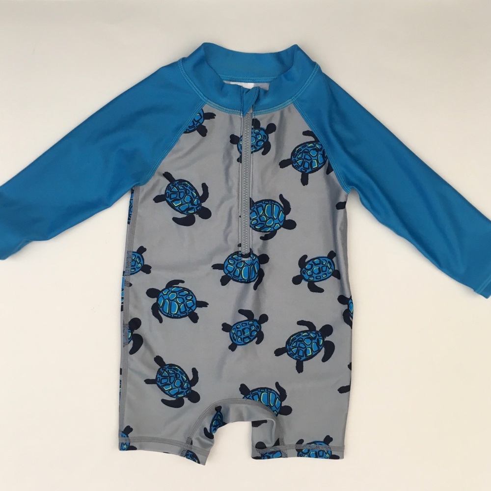 Gerber (6-9M) SwimSuit Long Sleeve Rash Guard Zip Front - Turtle Swim Pool Beach